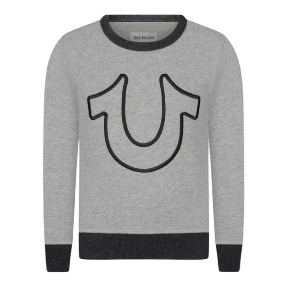 True Religion Logo Pullover Terry Sweatshirt Grey Black Boy's Girl's Kid's 4 - Picture 1 of 7
